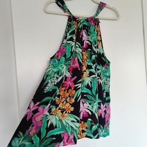 Tommy Bahama Floriana Silk Halter Top in black Orchid Size XL, 100% silk